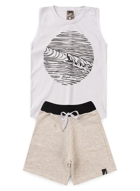Conjunto Infantil Menino Verão Regata Surf Kangulu Branco