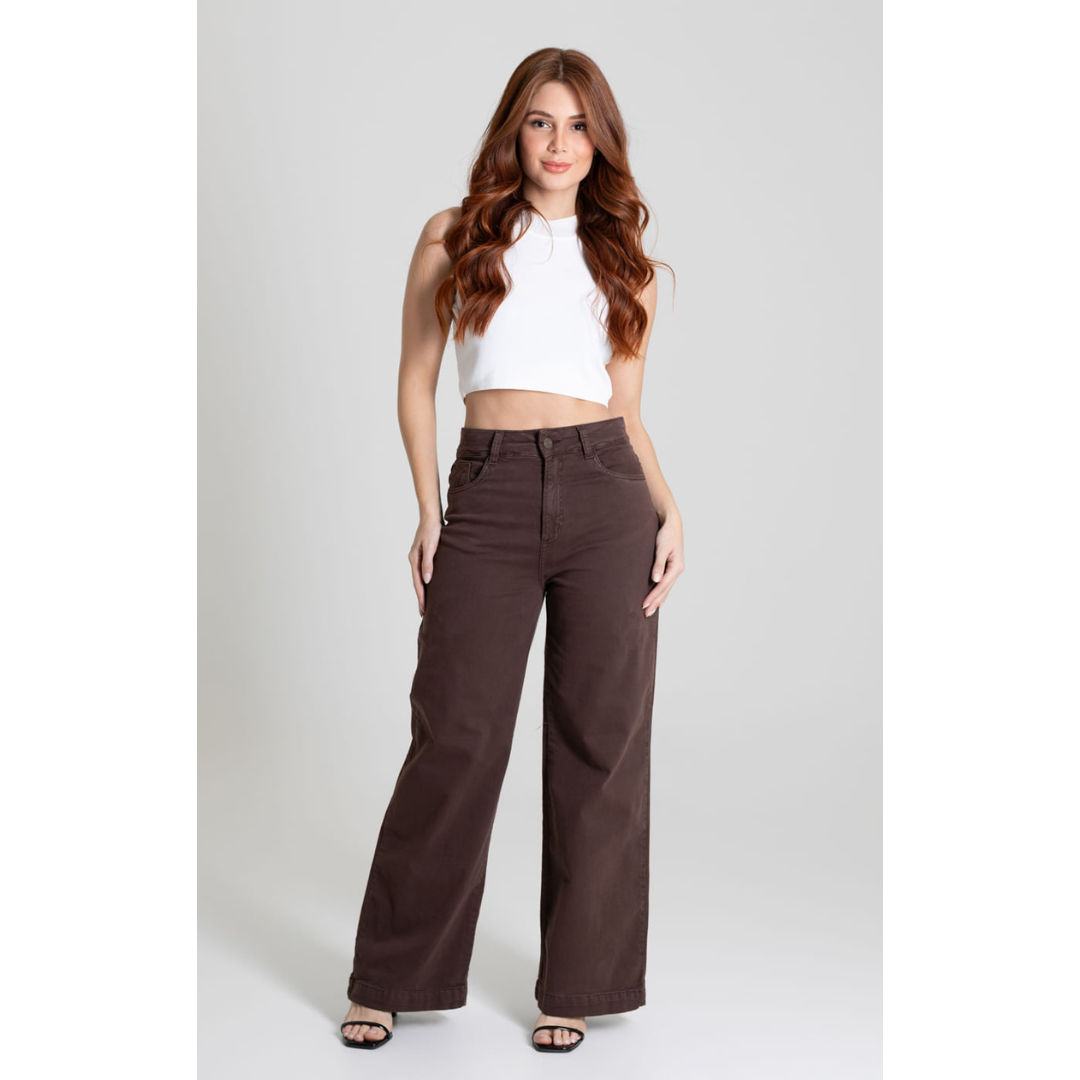 Calça Wide Leg Sal e Pimenta em Sarja