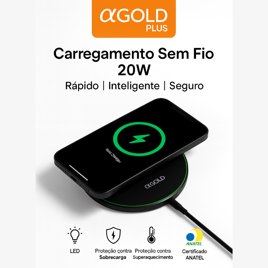Carregador por Indução Sem Fio Turbo 20W