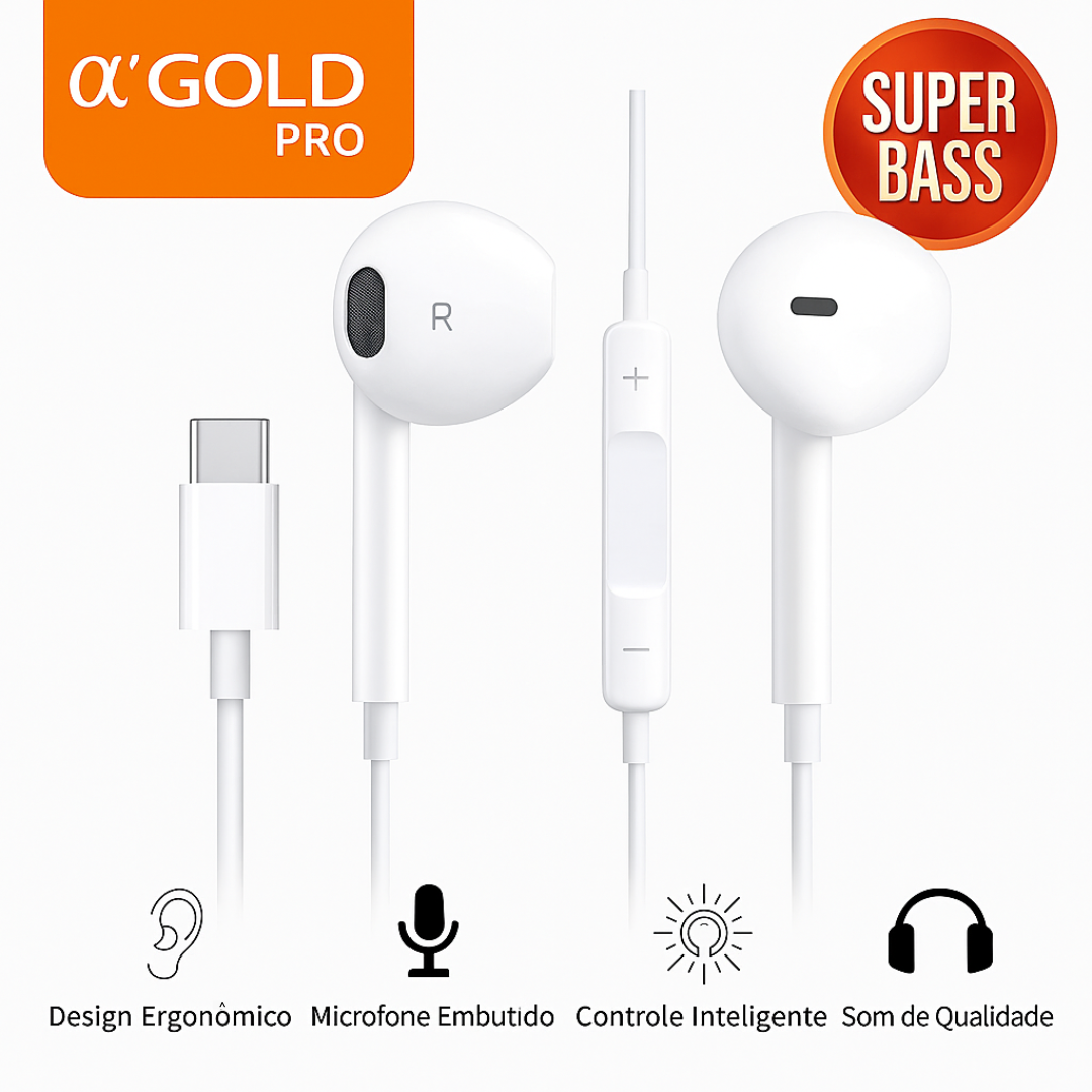 Fone de Ouvido com Fio Tipo C