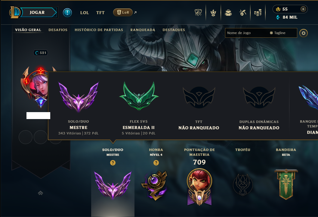 Mestre com 150 Champs e 153 Skins ( 372 PDL )