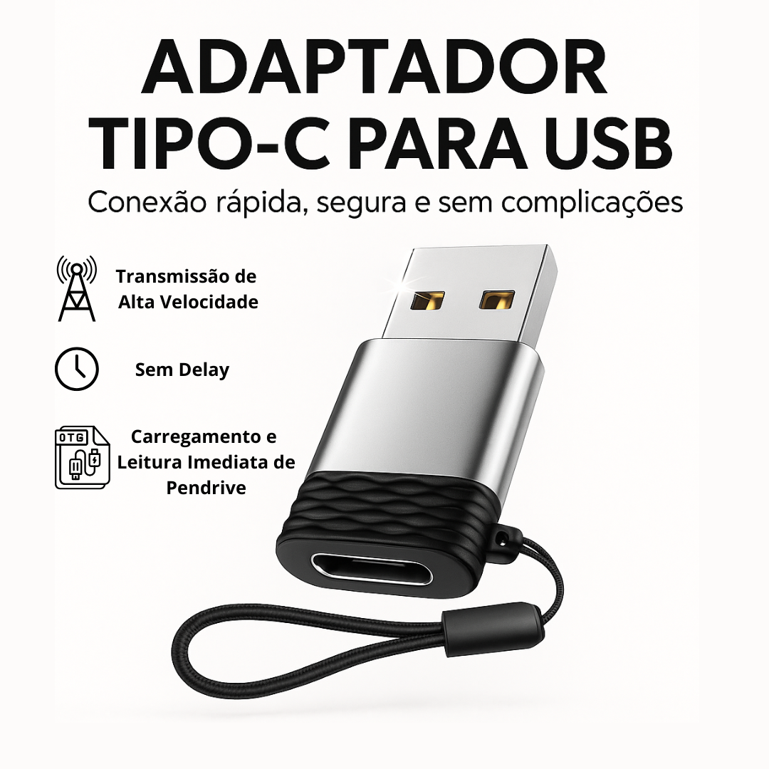Adaptador USB OTG Tipo C Fêmea para USB Macho Conversor