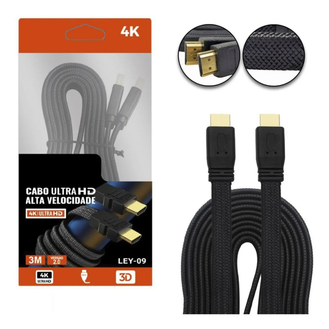 Cabo HDMI 3 Metros HD Alta Velocidade 2.0 4K Ultra HDTV 1080p