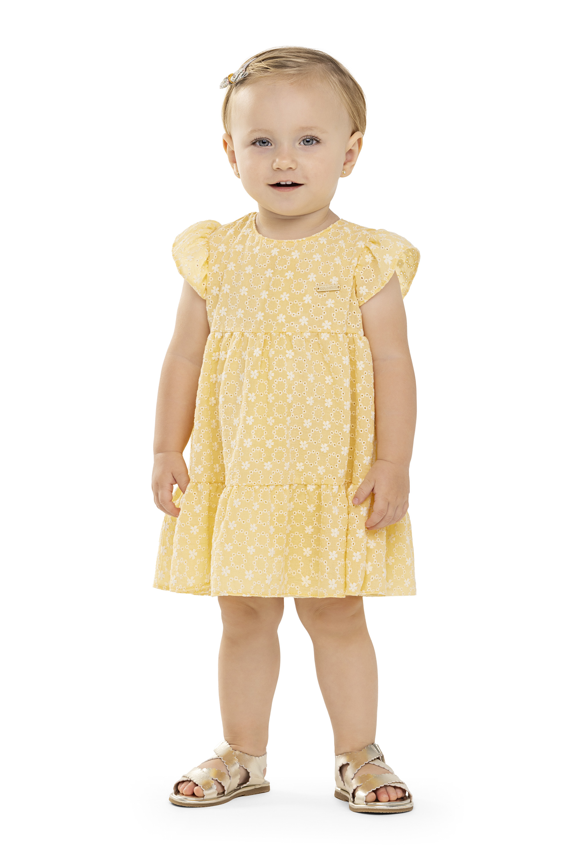 Vestido em Tecido Bordado Bicolor