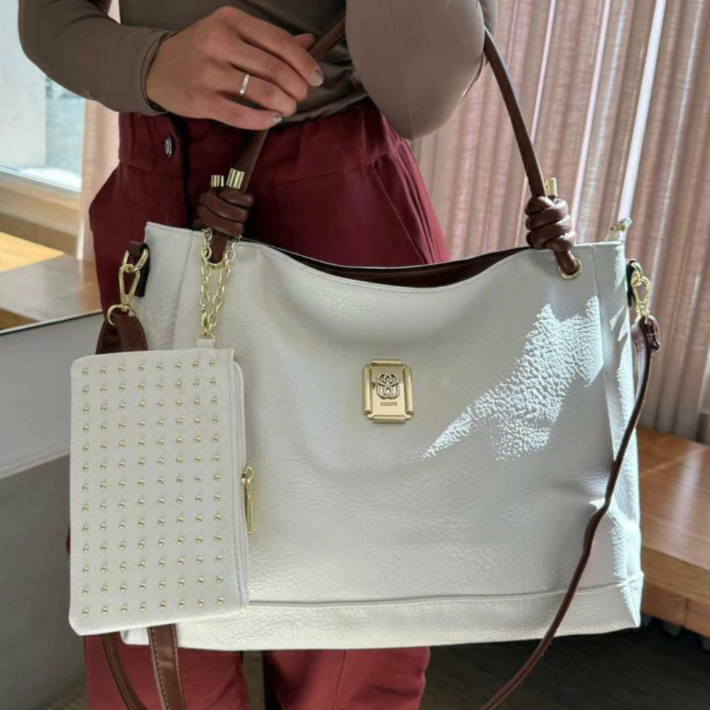 Bolsa Feminina de Ombro Grande Estilo Saco com Alça Tiracolo e Bolsa Menor