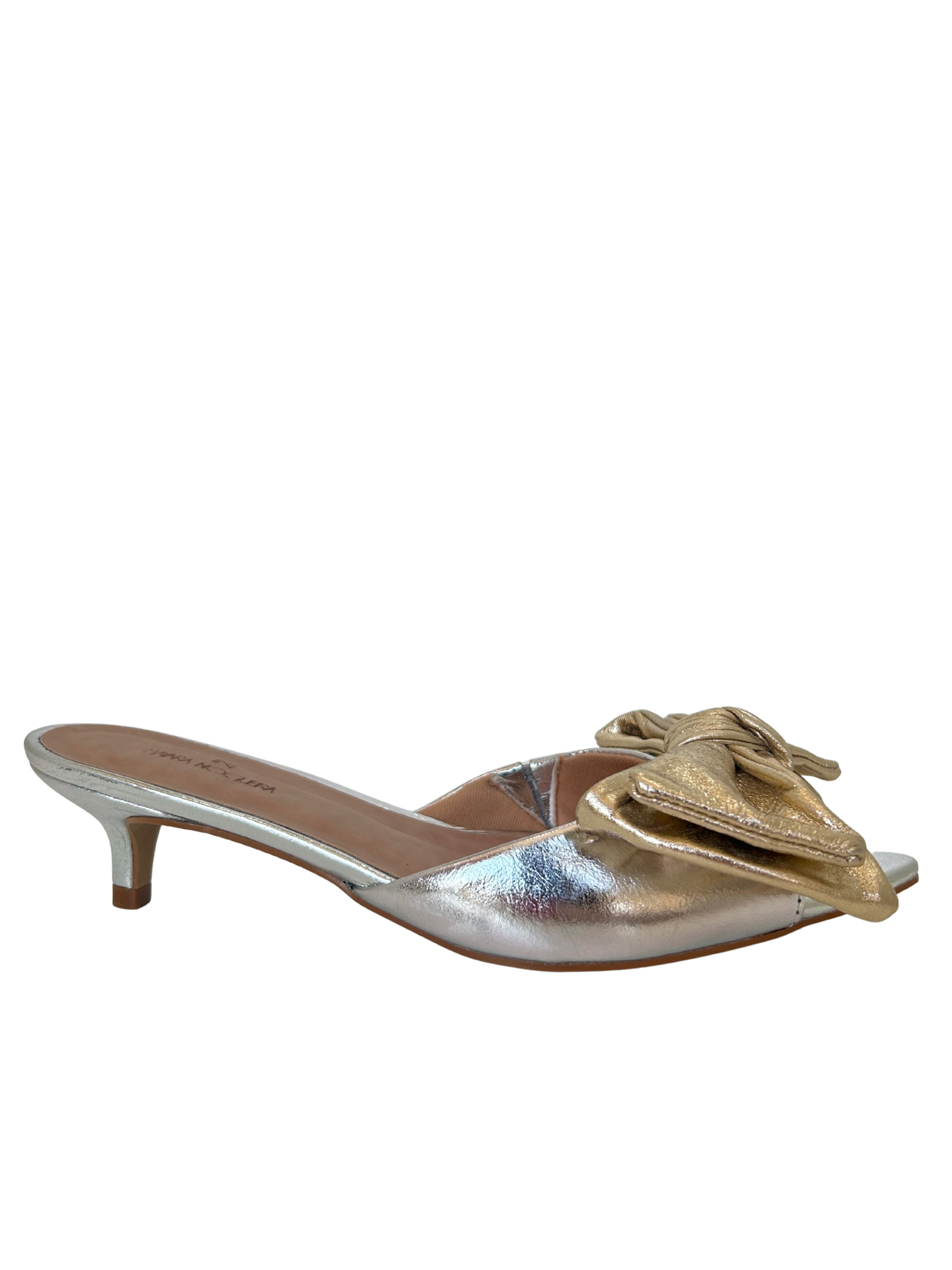 Mule Laço Dourado Couro Metalizado