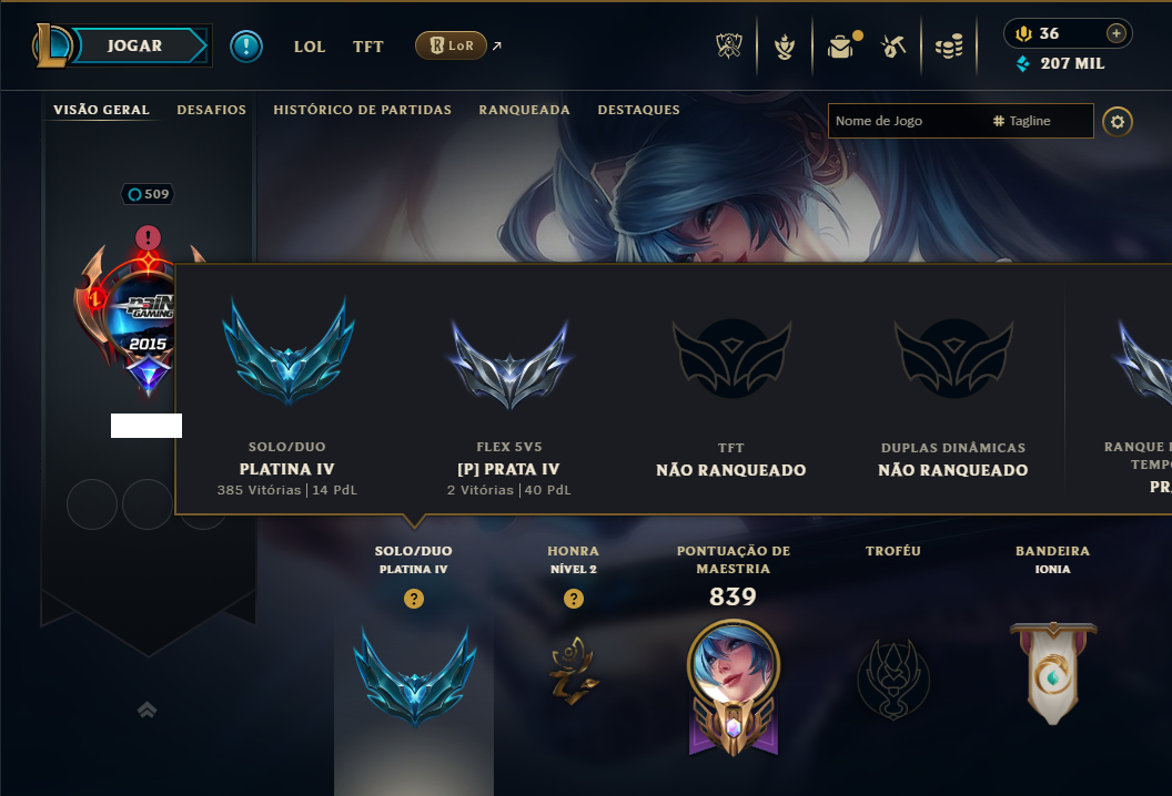 Platina 4 com TODOS os Champs e 163 Skins ( ADC / SUP / JG )