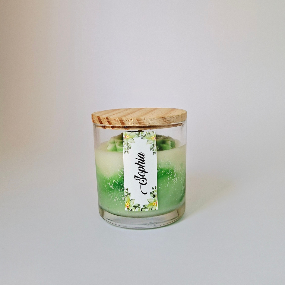 Vela aromática copo 265ml com flor e marmorizado- Personalizada