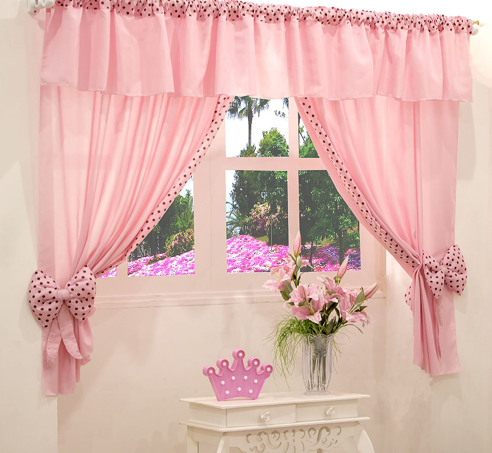 Cortina Bebê Infantil e Juvenil Ursinha com Bandô 2,20x1,70m para Varão Duplo 2,00m   Deccoralle