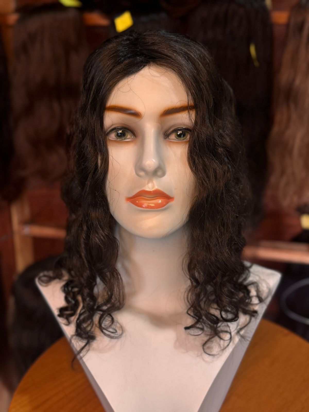 Prótese Capilar Topo Cabelo Humano Cacheado Castanho Escuro 35cm