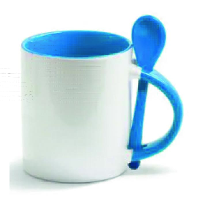 Caneca com interior, alça e colher coloridos