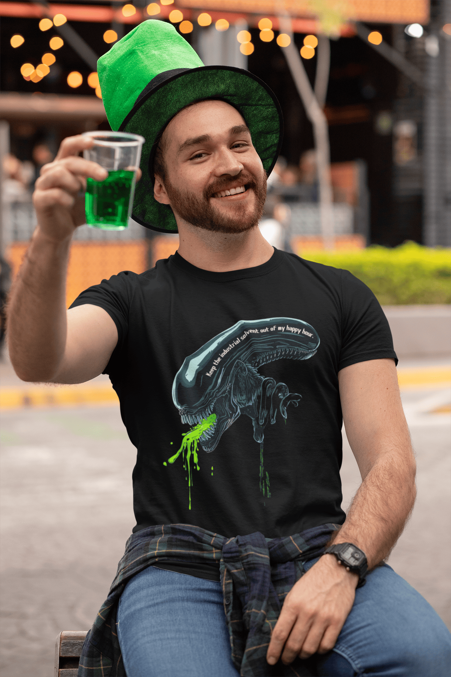 Camiseta Fora Metanol ( Estampa em DTF TÊXTIL) Tradução - Mantenha o solvente industrial longe do meu happy hour