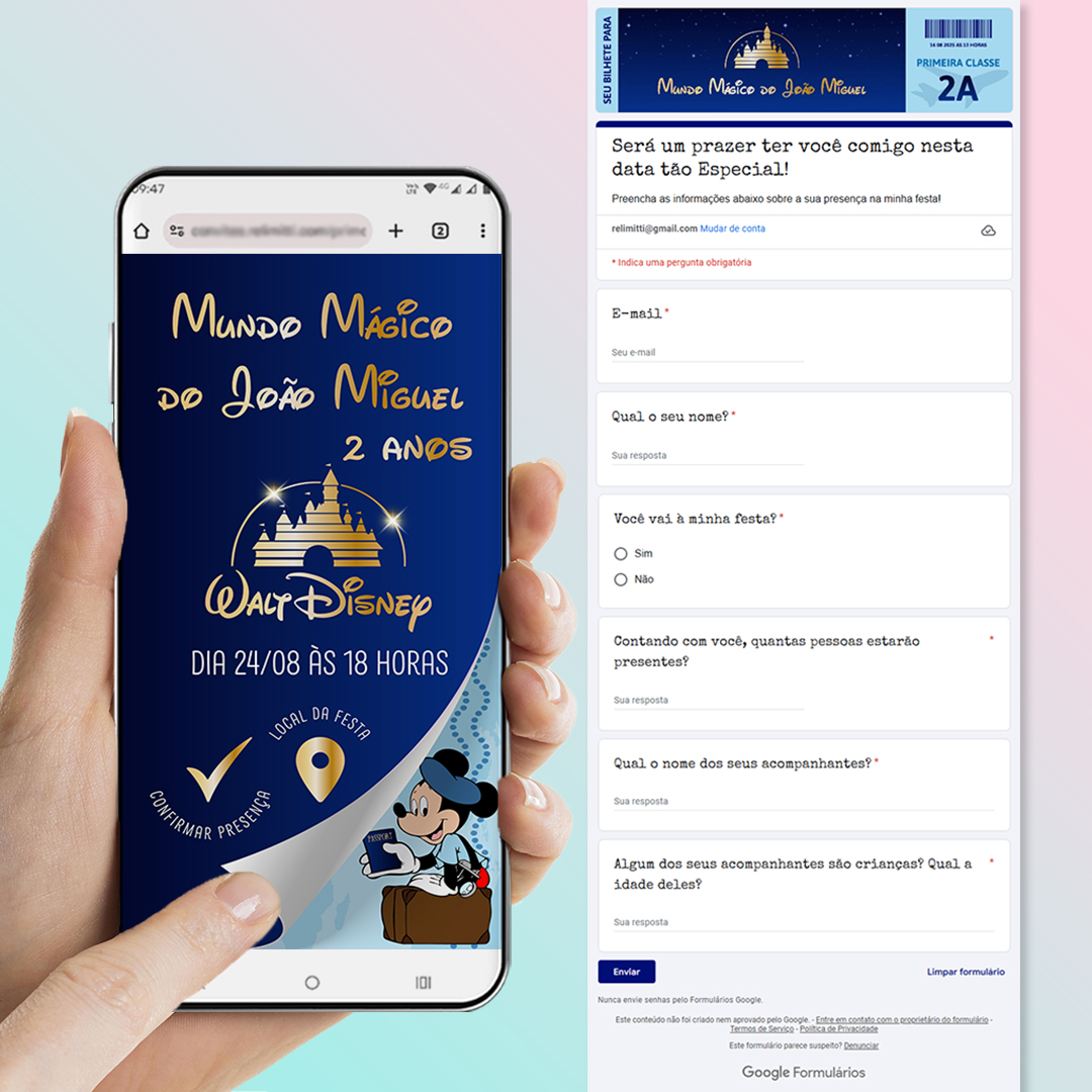 Convite Interativo Passaporte da Alegria com RSVP Personalizado Azul