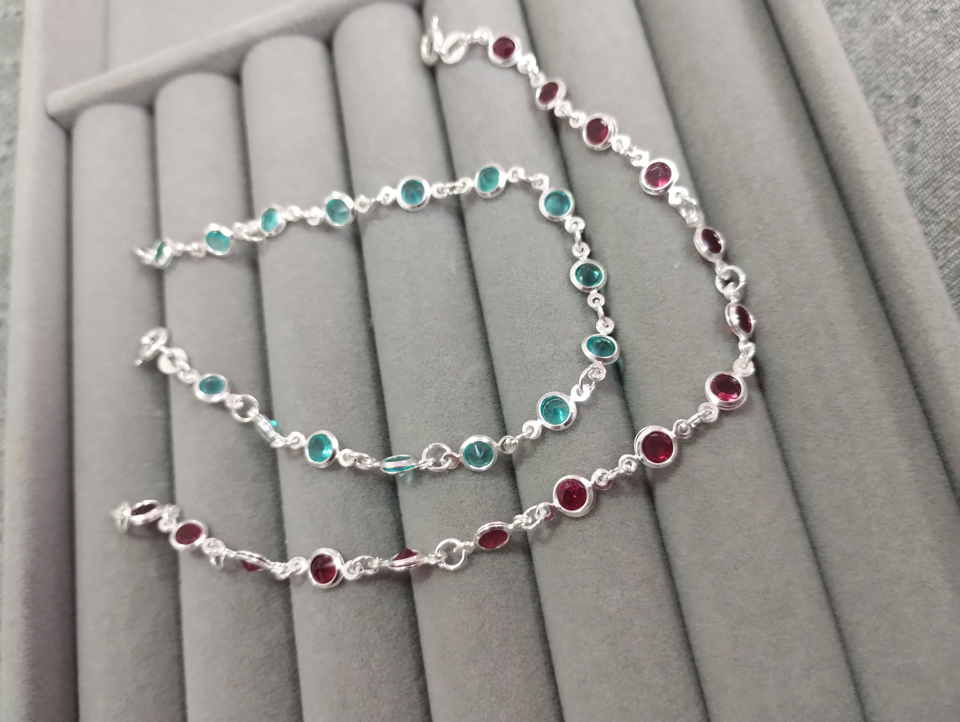 Pulseira bolinha zircônia colorida. Prata 925