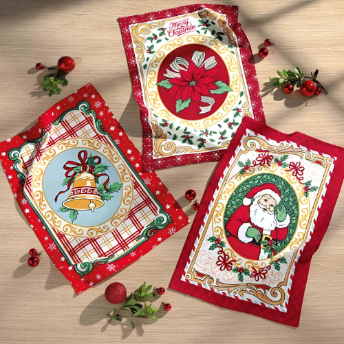 Kit C/ 3 Panos De Prato Döhler Natal Algodão Vermelho