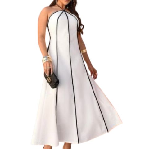 Vestido Longo Frente Única Listrado