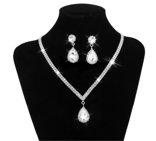 Conjunto Colar E Brincos Prata Noiva Casamento Festa C38