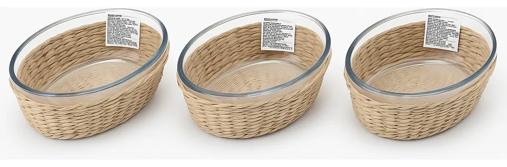 Travessas e Assadeiras  De Vidro Oval - 700ml Dec Em Palha - Kit Com 3un - Transparente