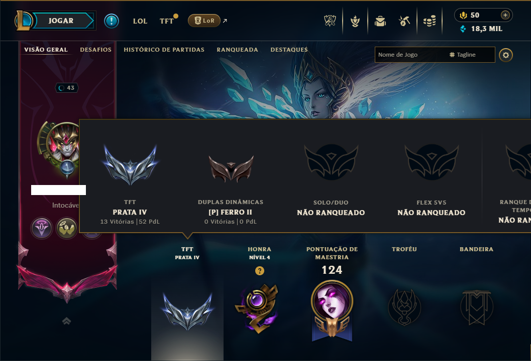 Unranked com 55 Champs e 10 Skins +1 Prestigio