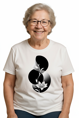 Camiseta Tradicional, Gola Redonda, Casual com Estampa Florecer