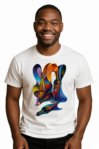 Camiseta Tradicional, Gola Redonda, Casual com Estampa Vinho em Cores