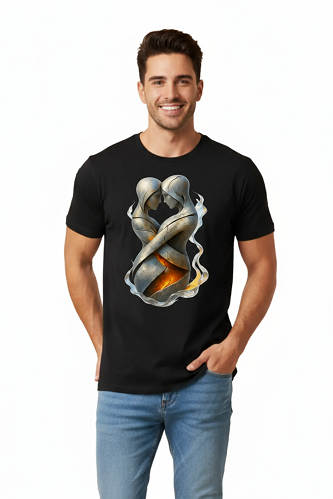 Camiseta Tradicional, Gola Redonda, Casual com Estampa Eu e Você