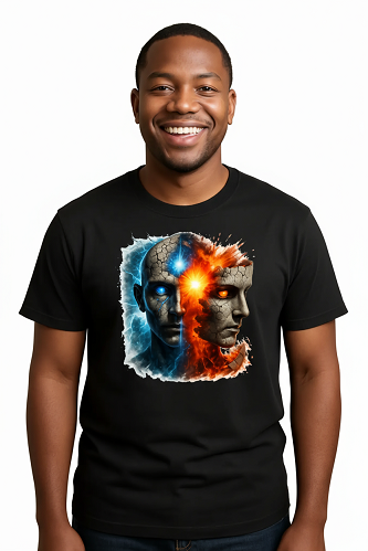 Camiseta Tradicional, Gola Redonda, Casual com Estampa Duas Faces