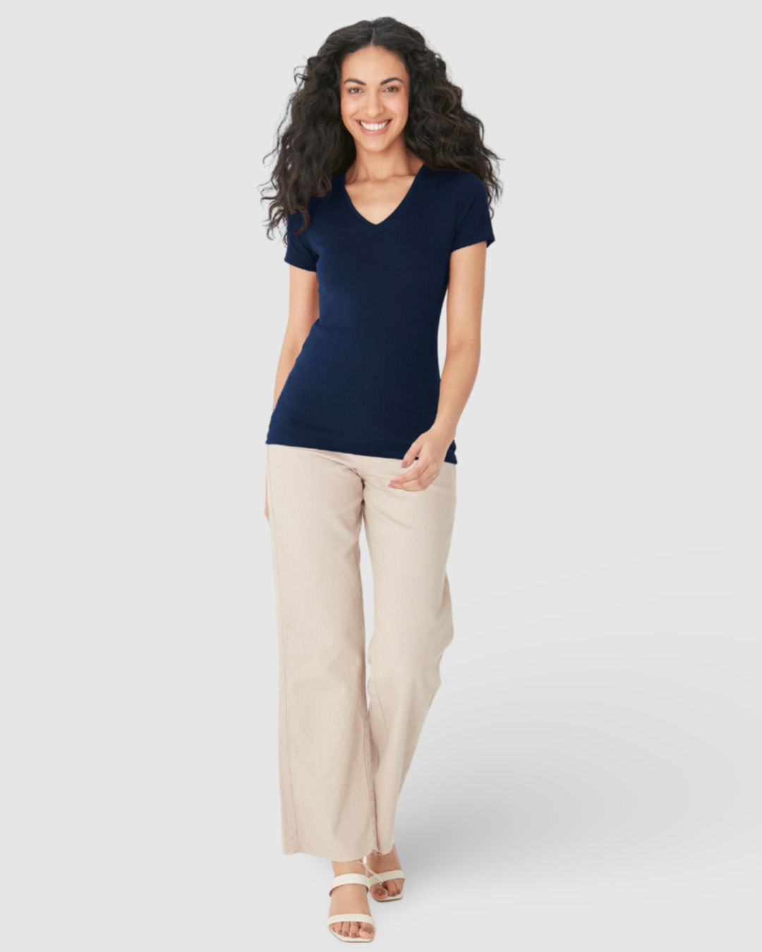 Blusinha Básica Feminina Decote V Em Algodão