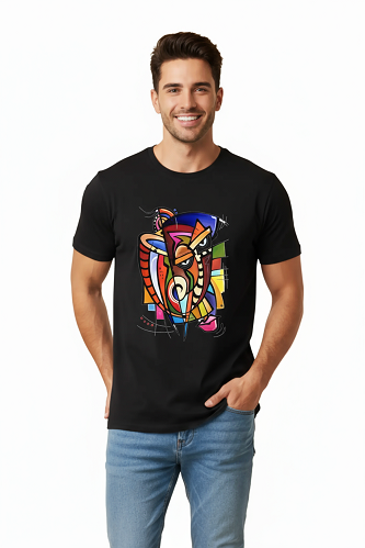 Camiseta Tradicional, Gola Redonda, Casual com Estampa Olhando a Arte