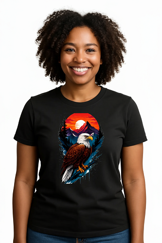 Camiseta Tradicional, Gola Redonda, Casual com Estampa Águia