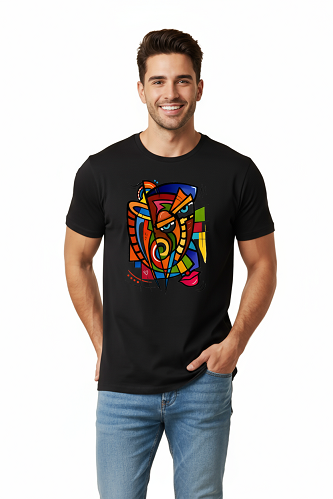 Camiseta Tradicional, Gola Redonda, Casual com Estampa Cubos