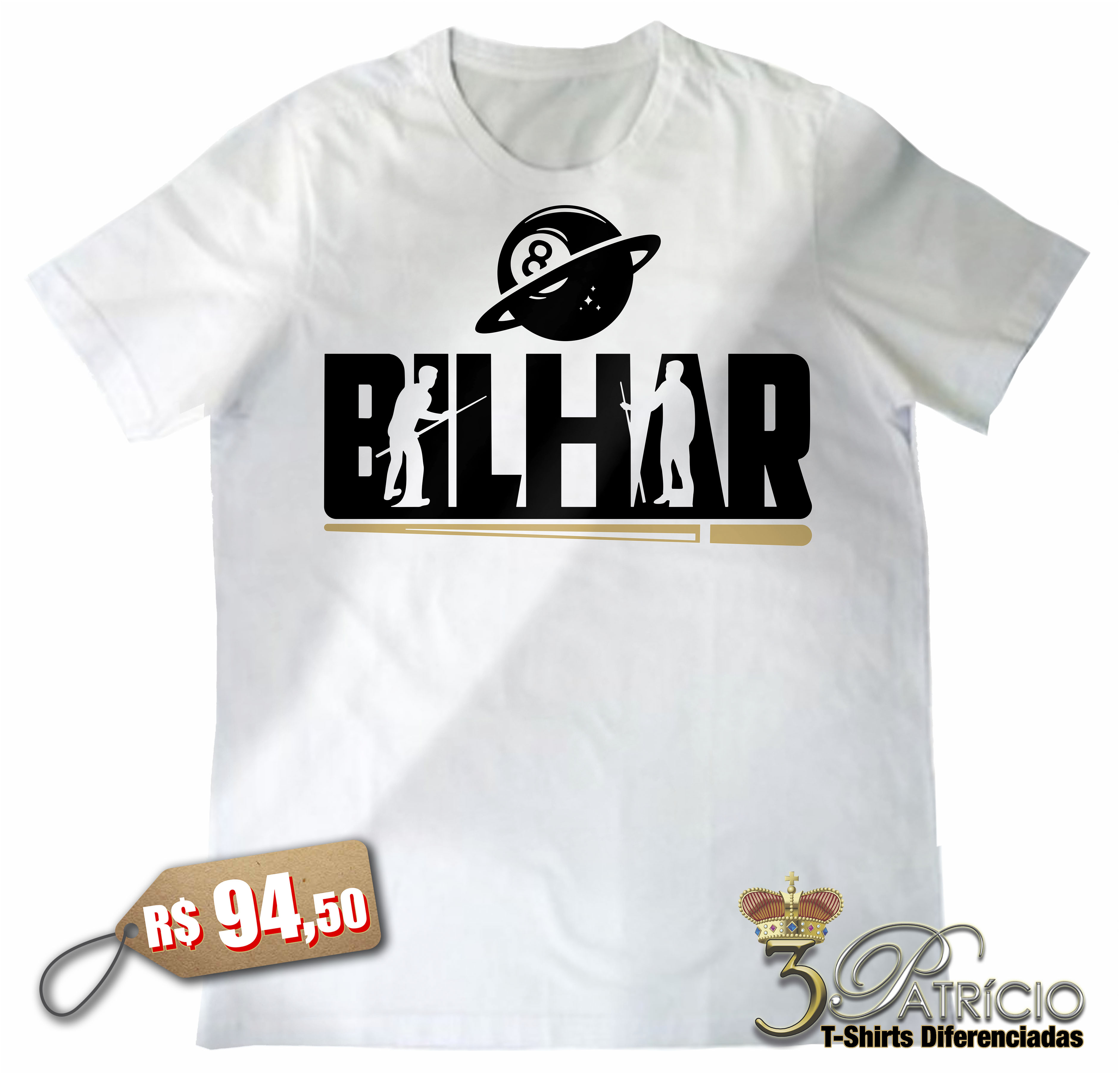 Camiseta Bilhar em 100% Algodão Premium Estonado