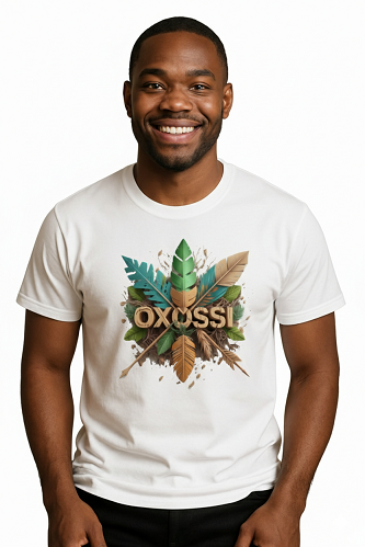 Camiseta Tradicional, Gola Redonda, Casual com Estampa Oxossi das Florestas