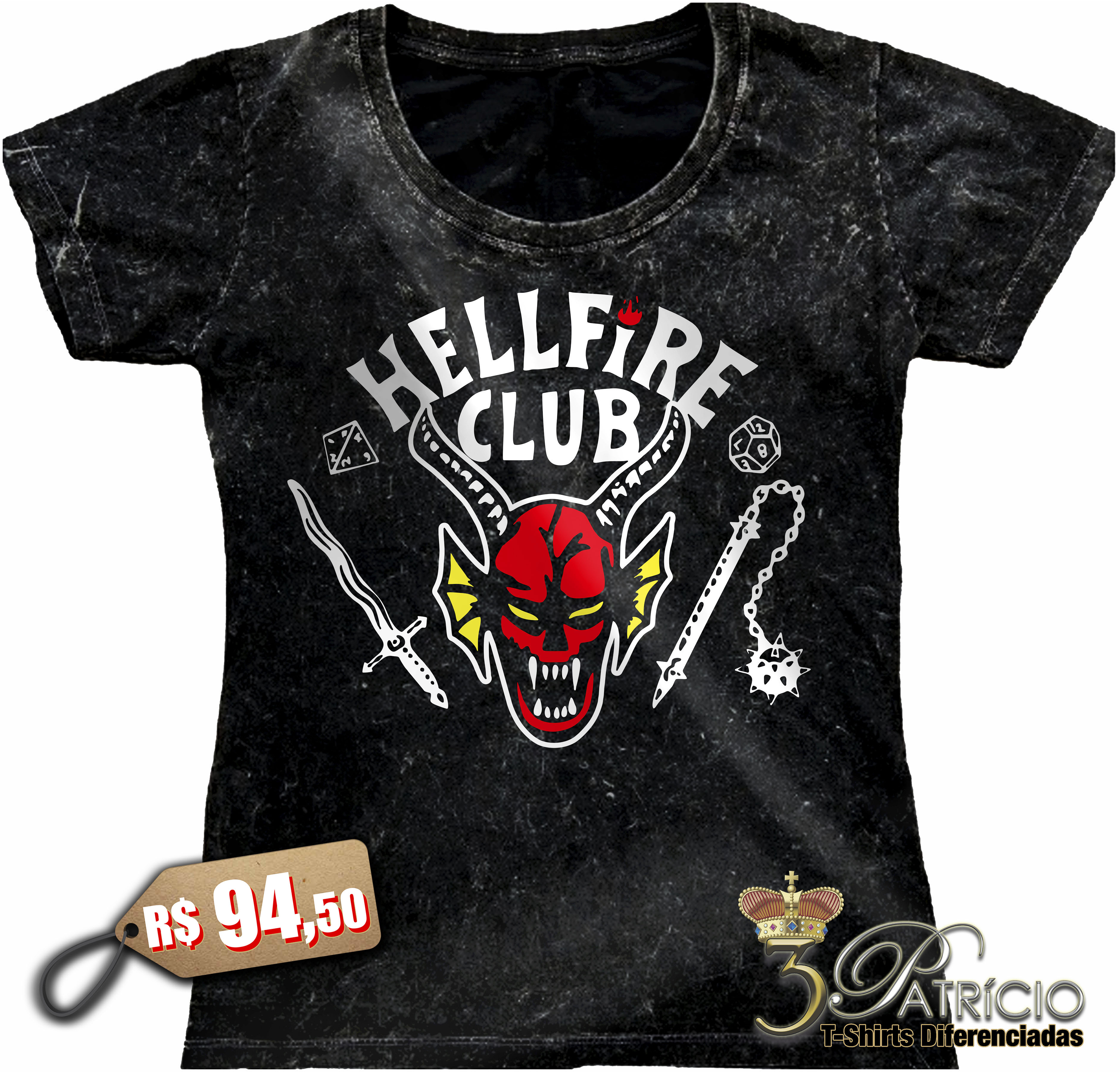 Baby Look Hellfire Club em 100% Algodão Premium Marmorizado