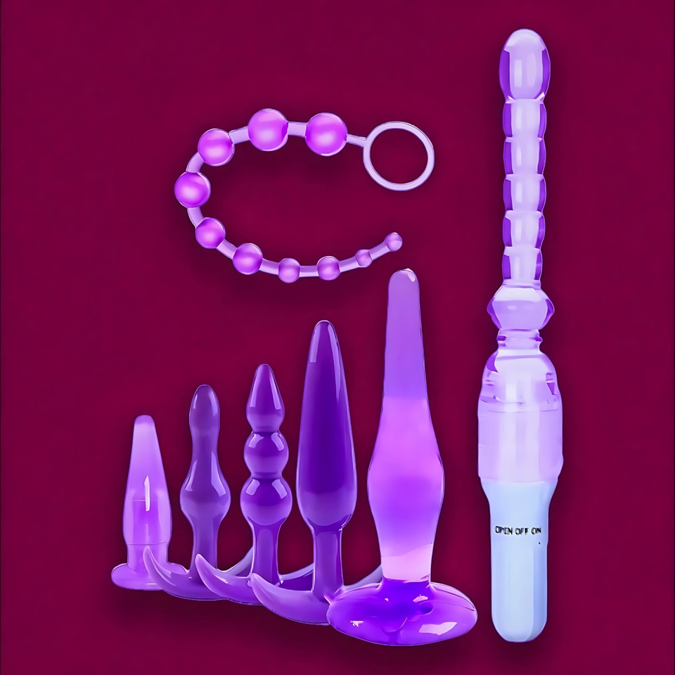 Kit Anal Completo 7 em 1 - Vibrador e Plugues à Pilha