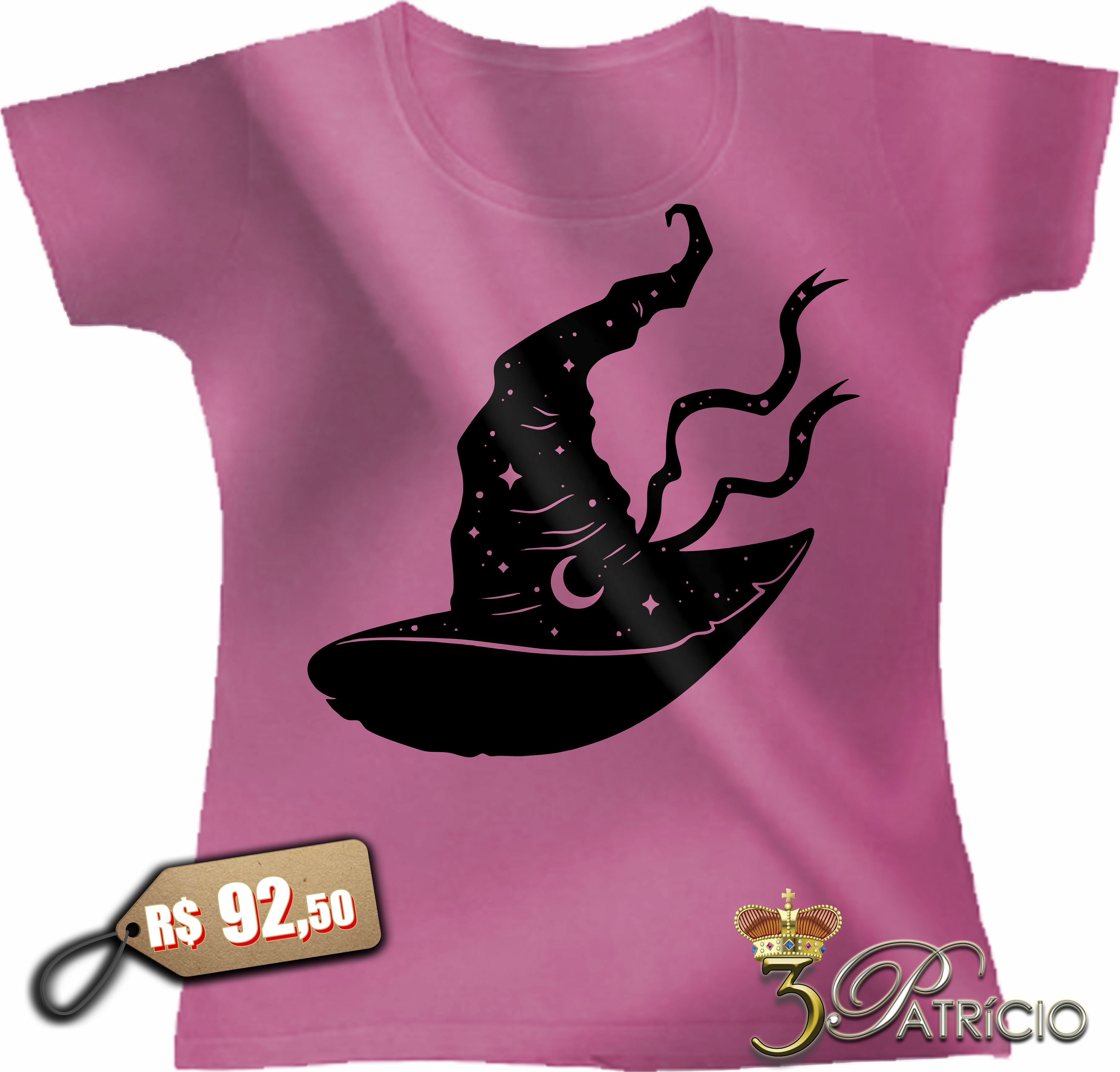 Baby Look Chapéu da Bruxa 100% Algodão Premium Marmorizado