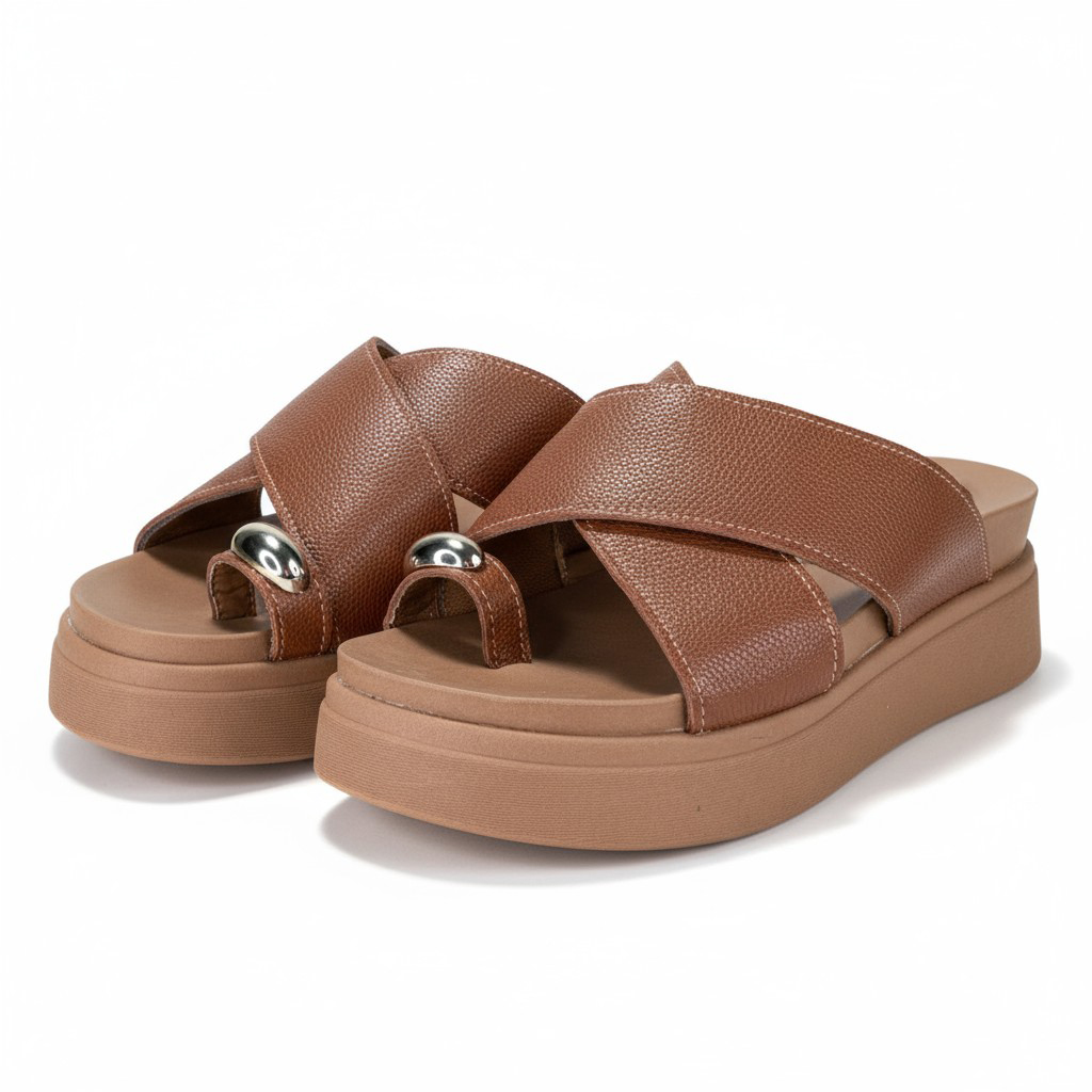 Sandália em Couro Legítimo Jasmin Plataforma Marrom