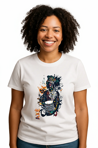 Camiseta Tradicional, Gola Redonda, Casual com Estampa Axé Cultura
