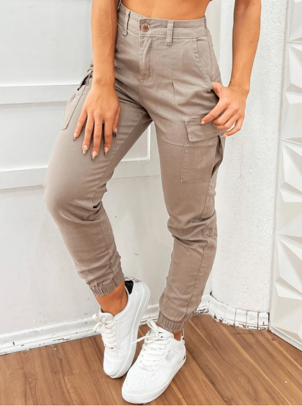 Calça Cargo Jogger Jeans Feminina Cintura Alta Com Lycra