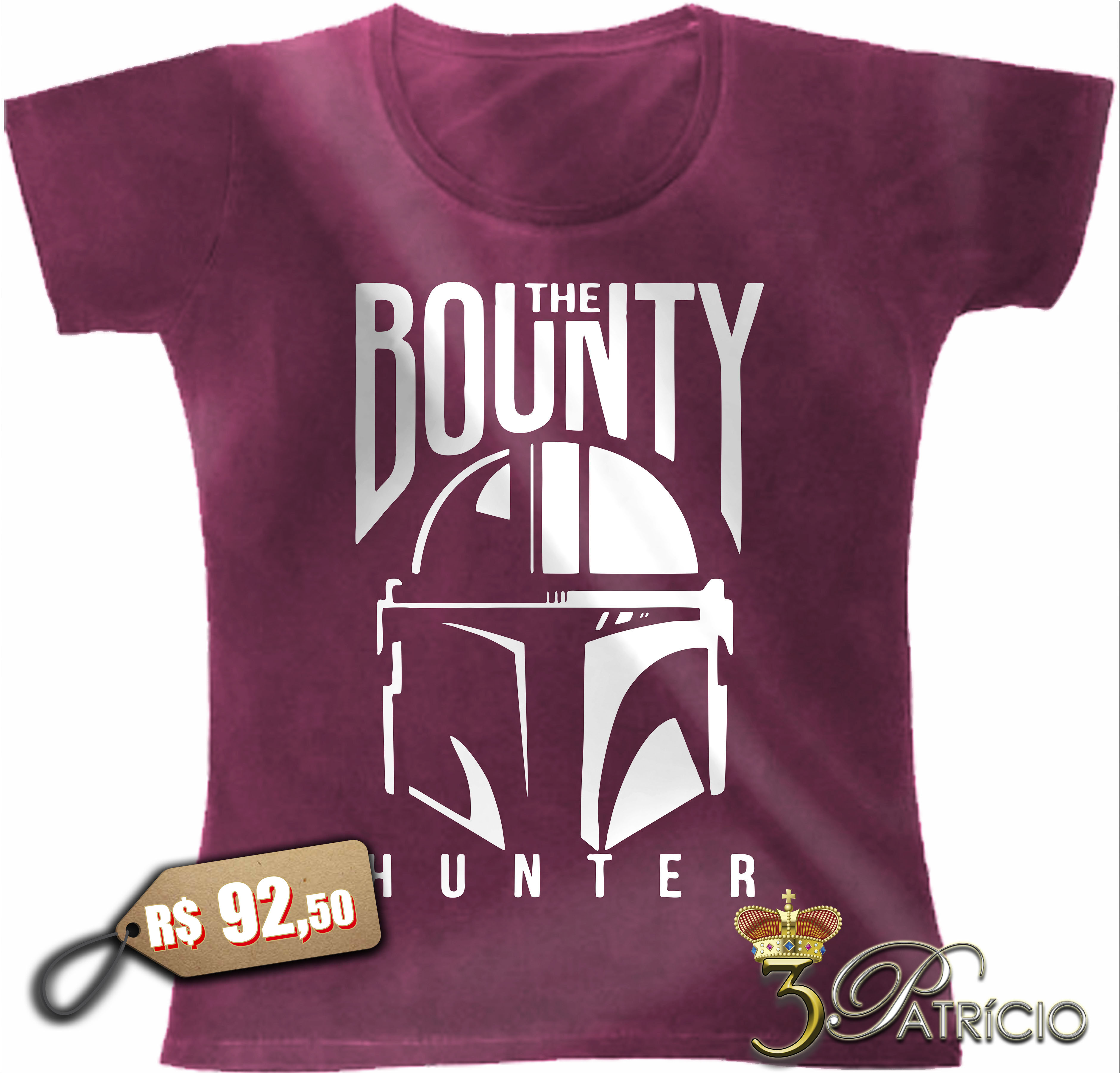 Baby Look Mandalorian Hunter em 100% Algodão Premium Marmorizado