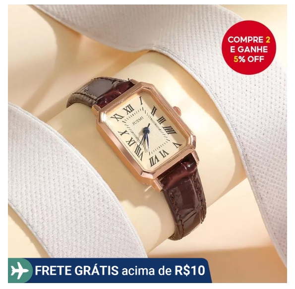 Relógio Feminino Chique Pequeno Quadrado : Couro De Alta Qualidade Com Pingente Vintage E Precisão De Quartzo