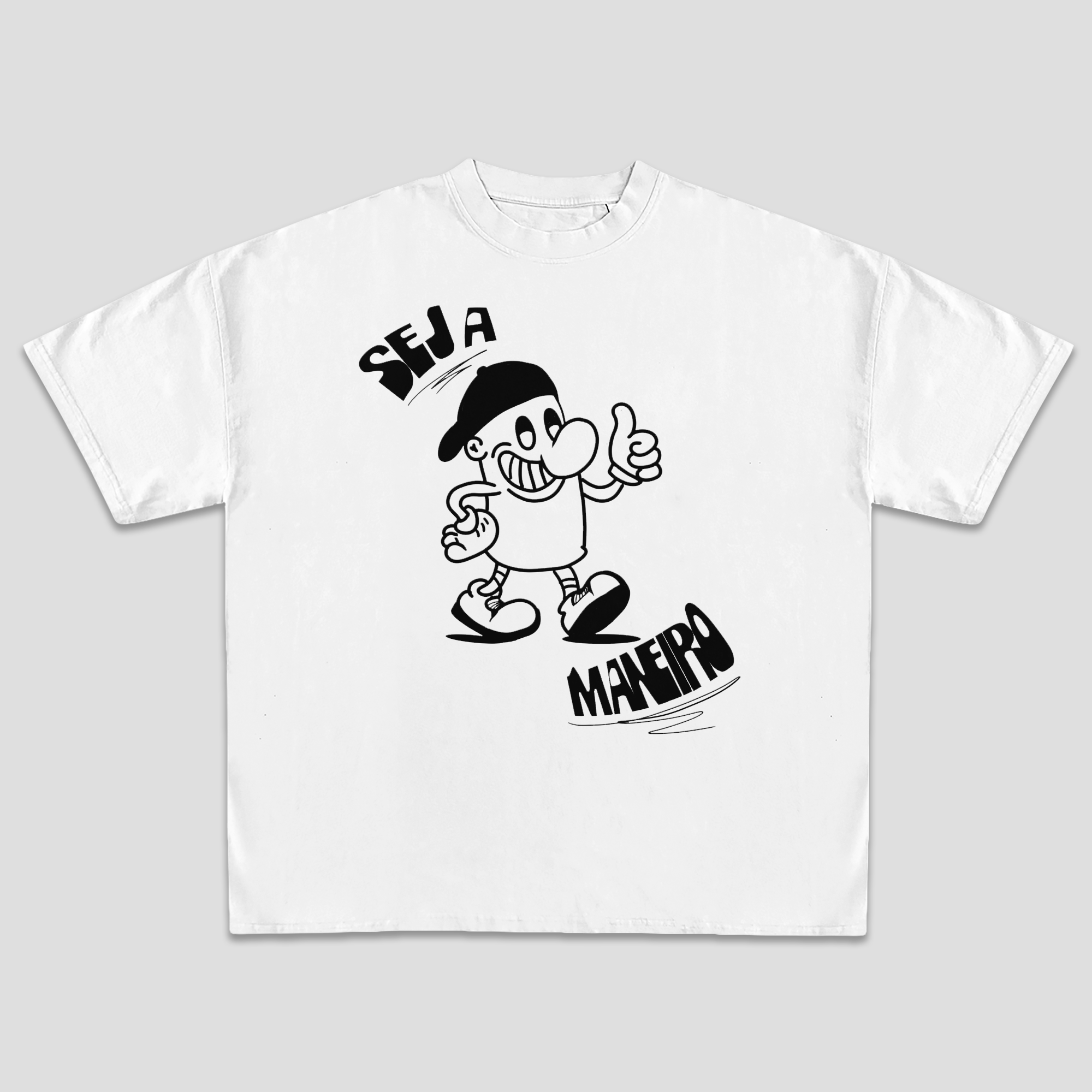 Camiseta Branca Escrita "Seja Maneiro" Joia Oversized