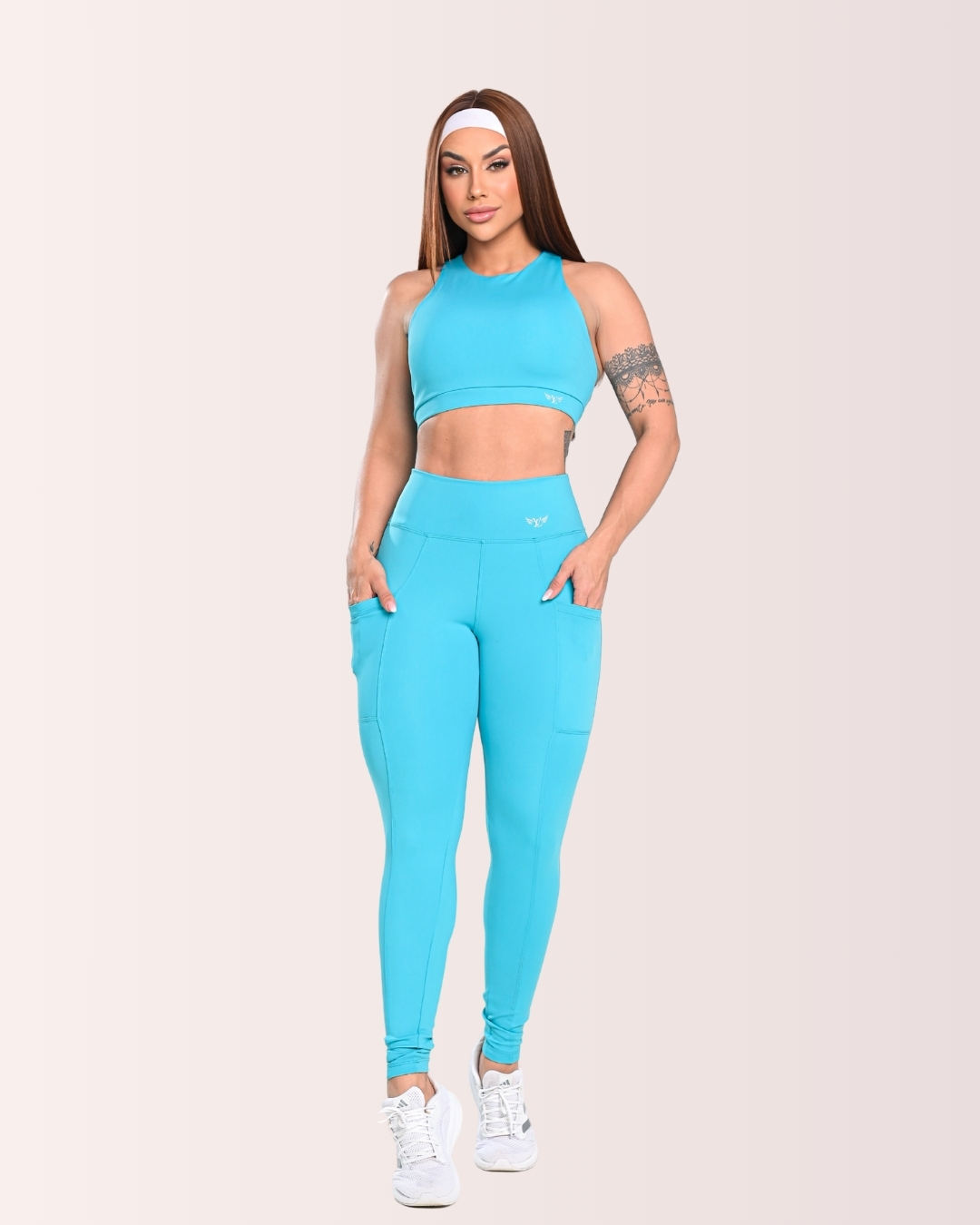 Conjunto Moda Fitness Cropped  + Calça Legging Com Bolso