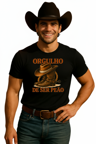 Camiseta Tradicional, Gola Redonda, Casual com Estampa Orgulho de Ser Peão