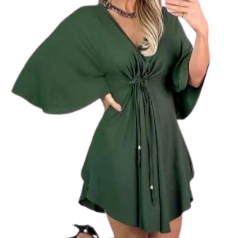 Vestido Curto Chemise Bata Manga Morcego