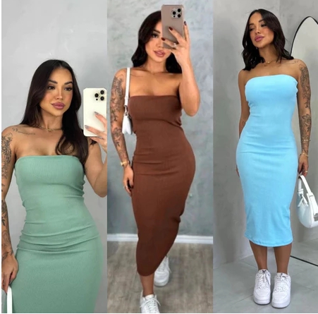 Vestido Midi Tomara que Caia Canelado - Elegância e Conforto em um Único Vestido! TECIDO ANARRUGA!