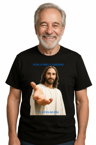 Camiseta Tradicional, Gola Redonda, Casual com Estampa Te Levo ao Pai