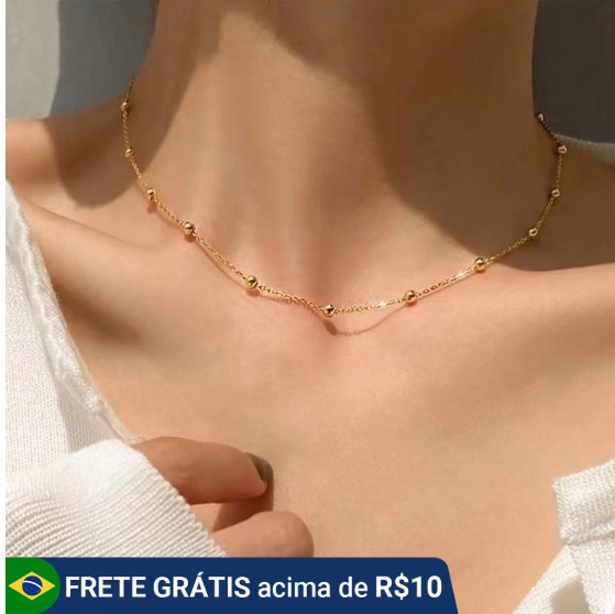 Colar de corrente de bola Tifanny delicado banhado a ouro 18K a prata 925