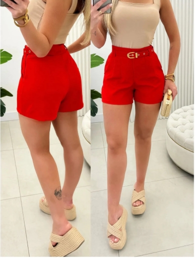 Short Feminino Alfaiataria Com Cinto Forrado Social Cintura Alta