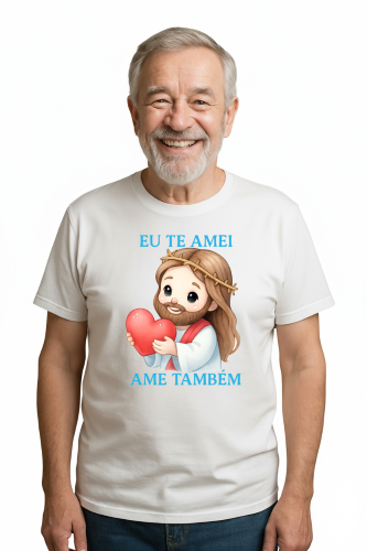 Camiseta Tradicional, Gola Redonda, Casual com Estampa Ame Também